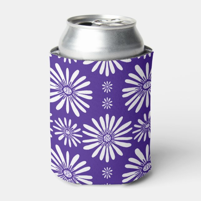 Daisy Pattern Purple White Can Cooler (Can Front)