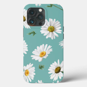 Daisy Pattern, Teal Background, iPhone 13 Pro Case