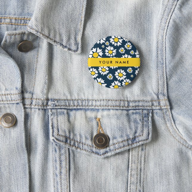 Daisy Pattern, White Daisies, Your Name 6 Cm Round Badge (In Situ)