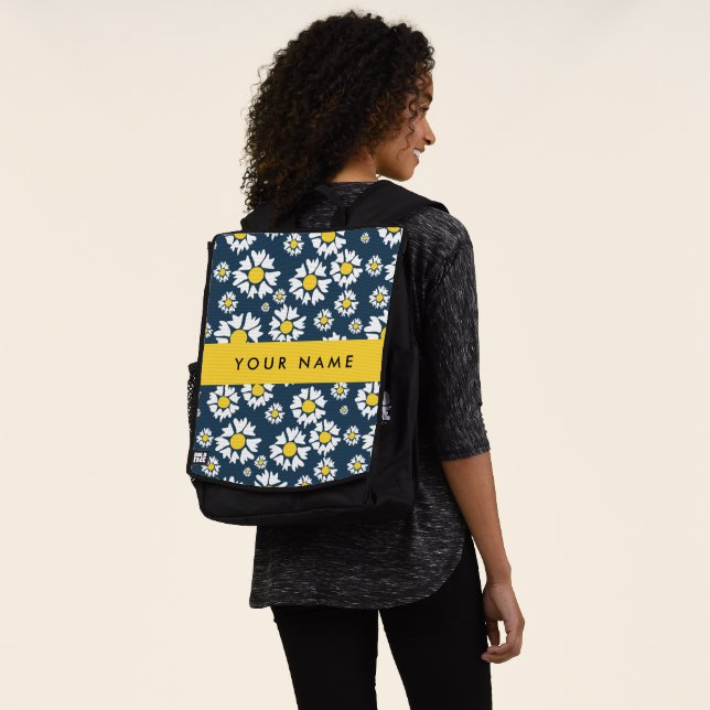 Daisy Pattern, White Daisies, Your Name Backpack (Worn)
