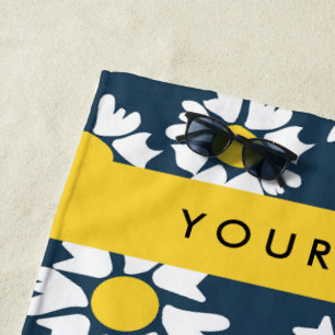 Daisy Pattern, White Daisies, Your Name Beach Towel