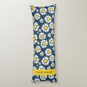 Daisy Pattern, White Daisies, Your Name Body Cushion