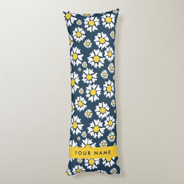 Daisy Pattern, White Daisies, Your Name Body Cushion (Back (Vertical))