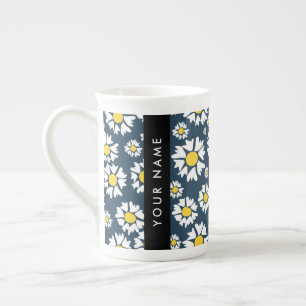 Daisy Pattern, White Daisies, Your Name Bone China Mug
