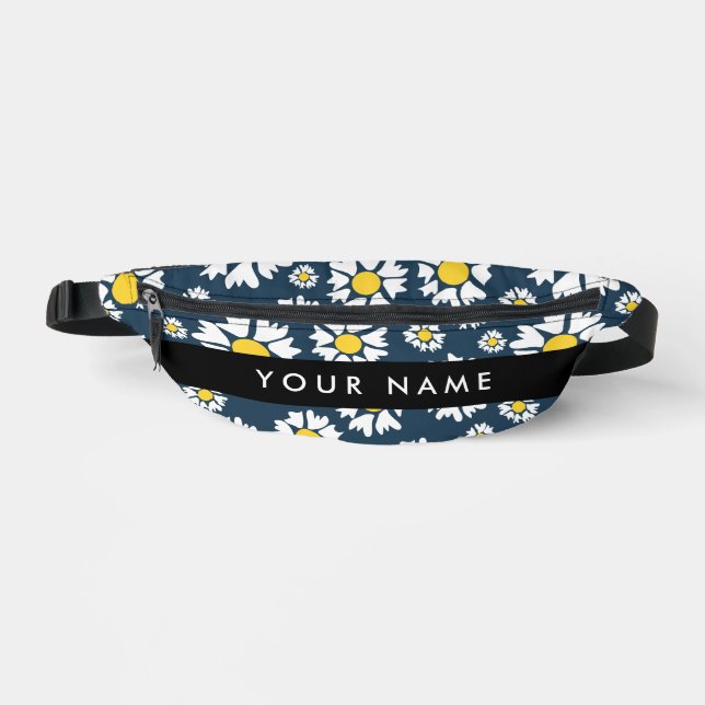 Daisy Pattern, White Daisies, Your Name Bum Bags (Front)
