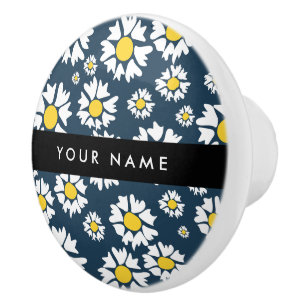 Daisy Pattern, White Daisies, Your Name Ceramic Knob