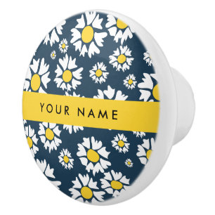 Daisy Pattern, White Daisies, Your Name Ceramic Knob