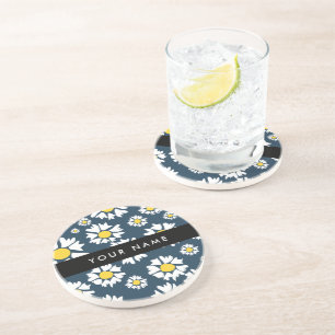 Daisy Pattern, White Daisies, Your Name Coaster