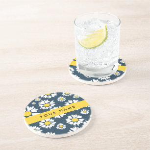 Daisy Pattern, White Daisies, Your Name Coaster