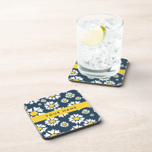 Daisy Pattern, White Daisies, Your Name Coaster