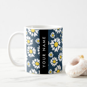 Daisy Pattern, White Daisies, Your Name Coffee Mug