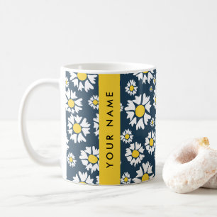 Daisy Pattern, White Daisies, Your Name Coffee Mug