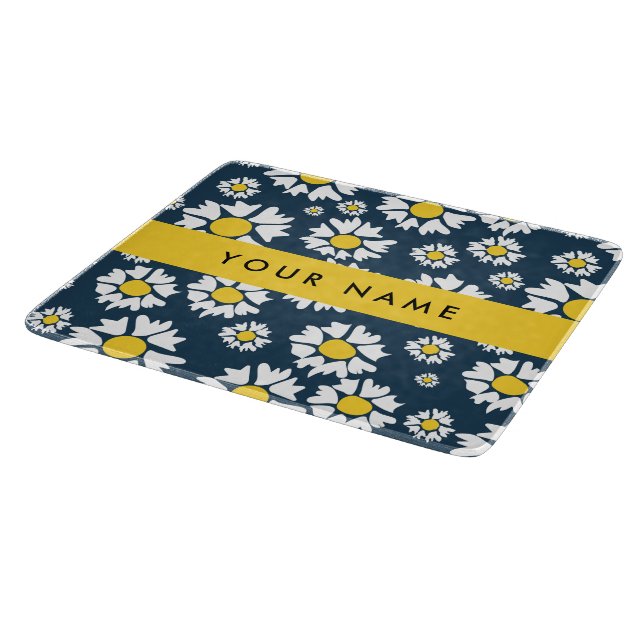 Daisy Pattern, White Daisies, Your Name Cutting Board (Corner)