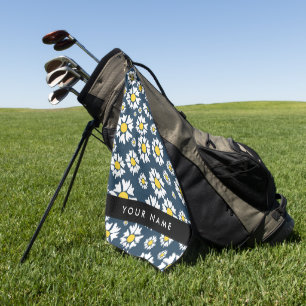 Daisy Pattern, White Daisies, Your Name Golf Towel