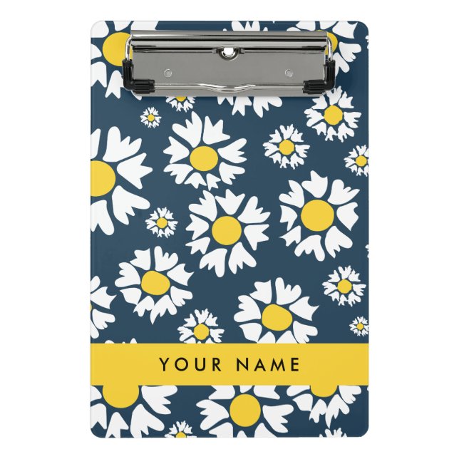 Daisy Pattern, White Daisies, Your Name Mini Clipboard (Front)