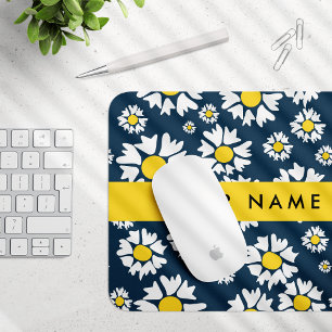 Daisy Pattern, White Daisies, Your Name Mouse Mat