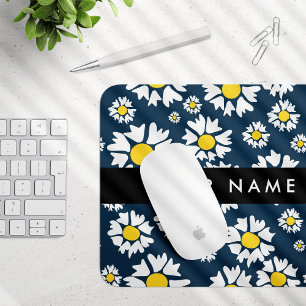 Daisy Pattern, White Daisies, Your Name Mouse Mat
