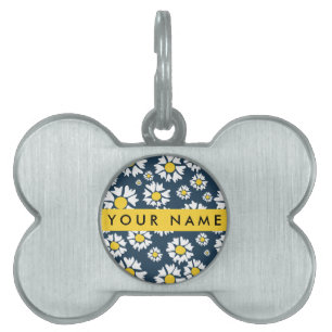 Daisy Pattern, White Daisies, Your Name Pet ID Tag