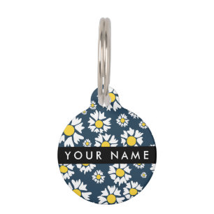 Daisy Pattern, White Daisies, Your Name Pet Tag