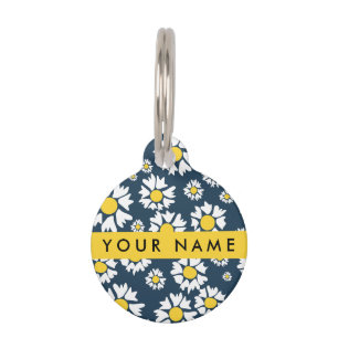 Daisy Pattern, White Daisies, Your Name Pet Tag