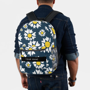 Daisy Pattern, White Daisies, Your Name Printed Backpack