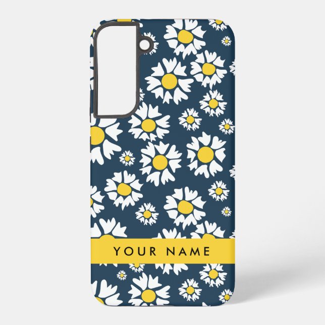 Daisy Pattern, White Daisies, Your Name Samsung Galaxy S22+ Case (Back)