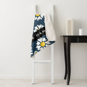 Daisy Pattern, White Daisies, Your Name Sherpa Blanket