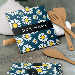 Daisy Pattern, White Daisies, Your Name Tile