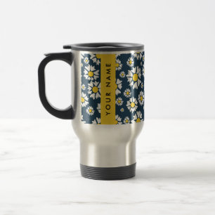 Daisy Pattern, White Daisies, Your Name Travel Mug