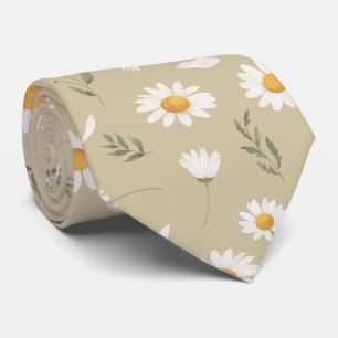 Daisy pattern, white romantic and floral tie