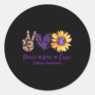 Daisy Peace Love Cure Epilepsy Awareness Purple Ri Classic Round Sticker