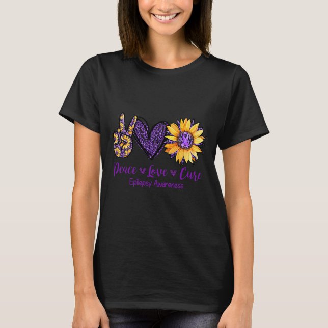 Daisy Peace Love Cure Epilepsy Awareness Purple Ri T-Shirt (Front)