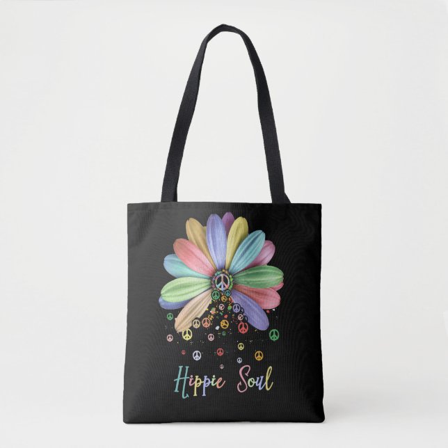 Daisy Peace Sign Hippie Soul Flower Lovers Tote Bag (Front)