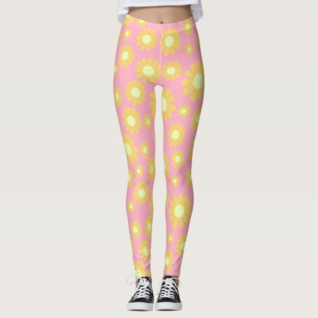 Daisy Peach Orange Leggings (Front)