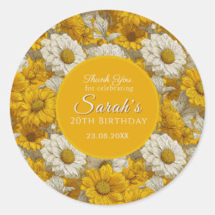 Daisy Petal 30Th Birthday Party Yellow Classic Round Sticker