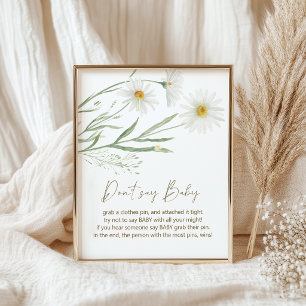 Daisy Petals Floral Dont Say Baby Shower Game Poster