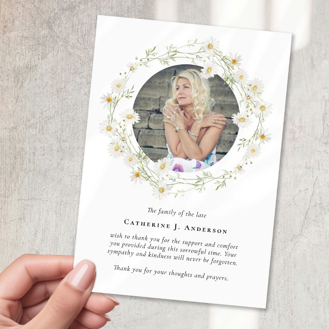Daisy Photo Bereavement Sympathy Funeral Memorial Thank You Card (Creator Uploaded)