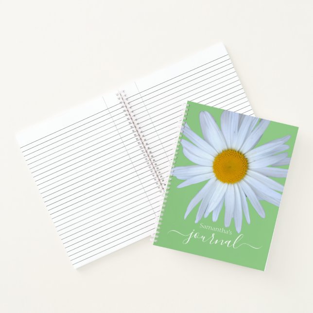 Daisy Photo Green White Script Name Notebook (Inside)