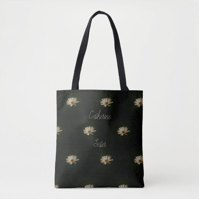 Daisy Photo Personalised Sister Black  Tote Bag (Front)