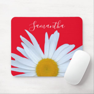 Daisy Photo Red Elegant White Script Mouse Mat