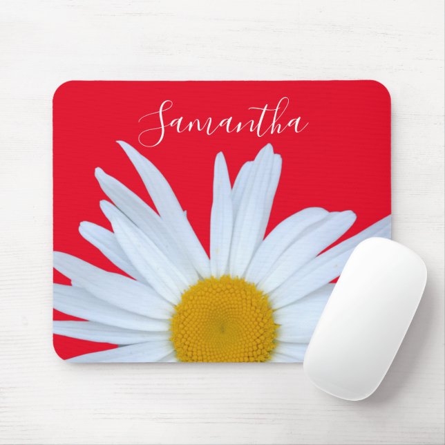 Daisy Photo Red Elegant White Script Mouse Mat (With Mouse)