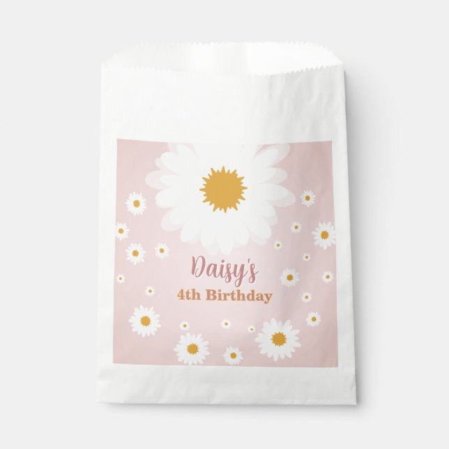 Daisy Pink Any Age Birthday  Favour Bags (Front)