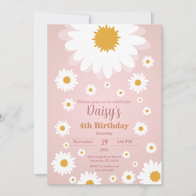 Daisy Pink Any Age Birthday Invitation (Front)
