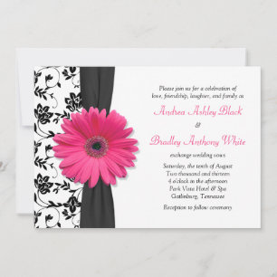 Daisy Pink Black White Floral Wedding Invitation