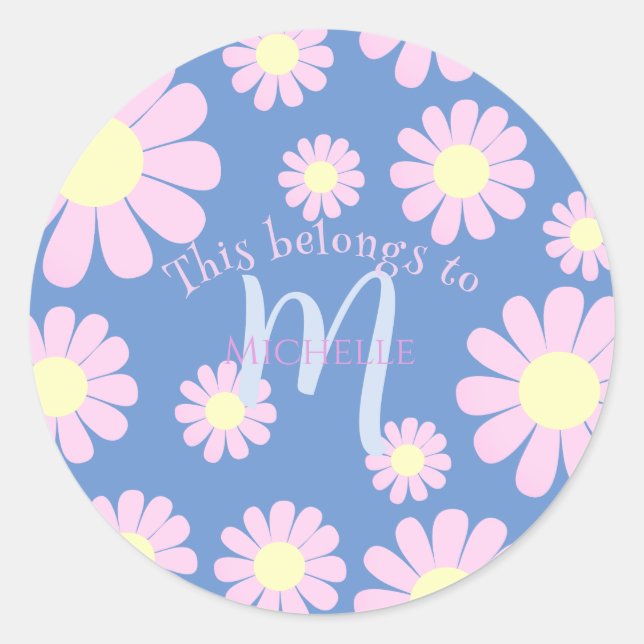 Daisy Pink Blue Classic Round Sticker (Front)