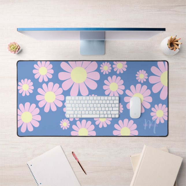 Daisy Pink Blue Desk Mat (Office 1)
