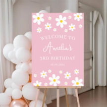 Daisy Pink Floral Birthday Welcome Poster
