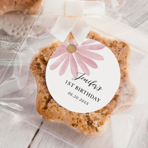 Daisy Pink Girl First Birthday Party Classic Round Sticker