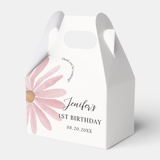 Daisy Pink Girl First Birthday Party  Favour Box (Front Side)
