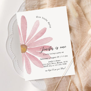 Daisy Pink Girl First Birthday Party Invitation
